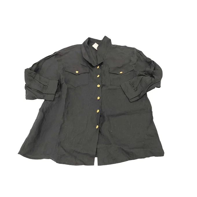 CHANEL COCO button linen shirt black