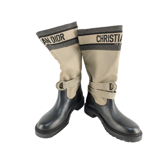 DIOR D-MAJOR Boots – Khaki & Black Leather & Canvas