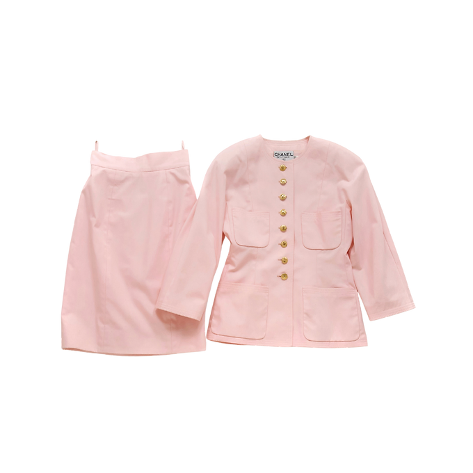 CHANEL Pink Silk & Cotton Jacket and Skirt Setup