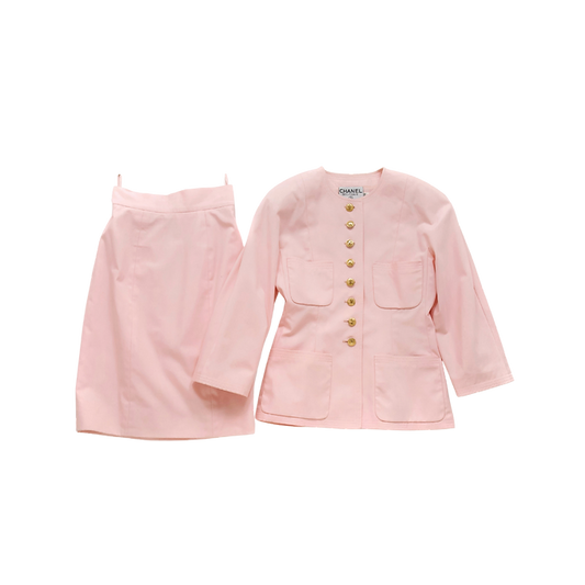 CHANEL Pink Silk & Cotton Jacket and Skirt Setup