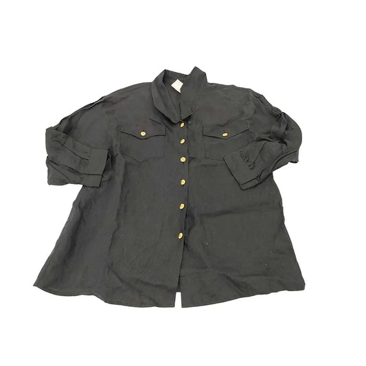 CHANEL COCO button linen shirt black
